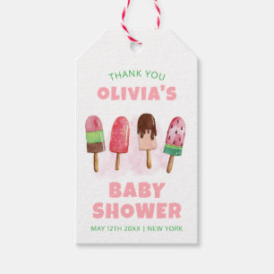Étiquettes-cadeau Baby shower rose doux crème glacée Popcicle