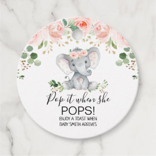Étiquettes Cadeau Baby shower rose Floral Eléphant Pop It