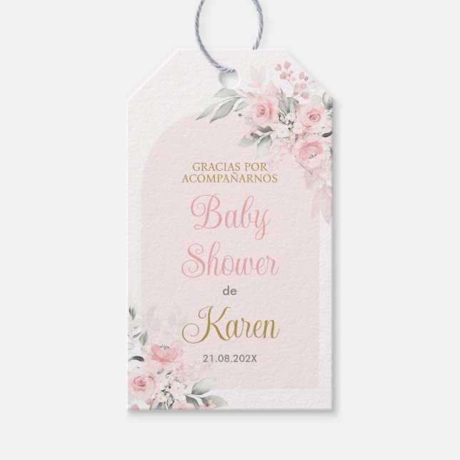 Étiquettes-cadeau Baby shower rose Floral espagnol (Devant)