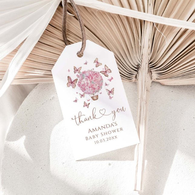 Étiquettes-cadeau Baby shower rose floral papillon fille (Créateur téléchargé)