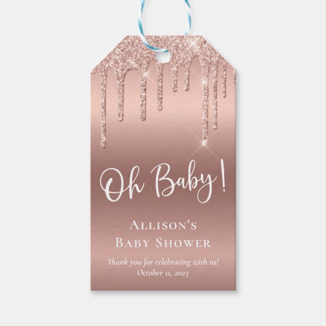 Étiquettes-cadeau Baby shower Rose Parties scintillant or Merci (Devant)