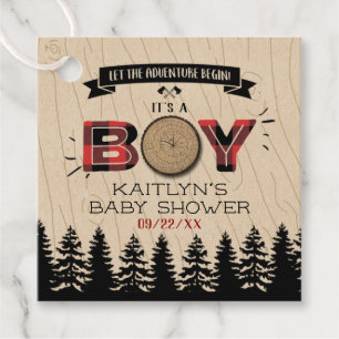 Étiquettes Cadeau Baby shower Rustic Forest Plaid Lumberjack Boys