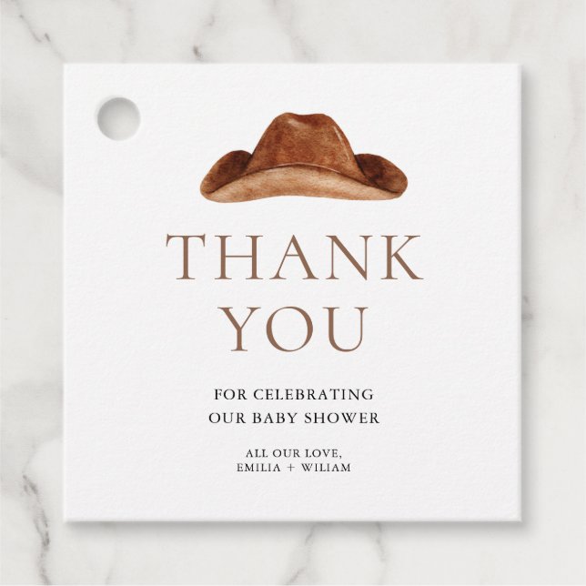 Étiquettes Cadeau Baby shower rustique Cowboy (Devant)
