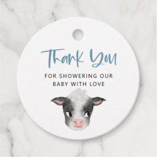 Étiquettes Cadeau Baby shower rustique de garçon de vache