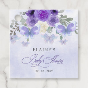 Étiquettes Cadeau Baby shower Rustique Floral Purple Lilac Butterfli