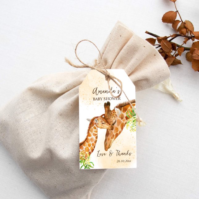 Étiquettes-cadeau Baby shower safari Giraffe merci pour (Giraffe safari baby shower thank you favor printed customized gift tags baby shower favors)