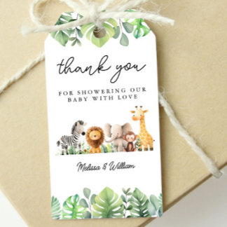 Étiquettes-cadeau Baby shower Safari Merci