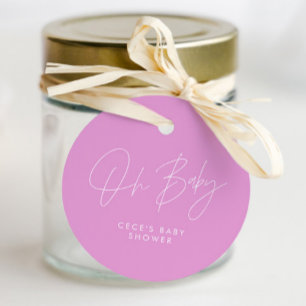 Étiquettes Cadeau Baby shower script girly moderne cerise rose