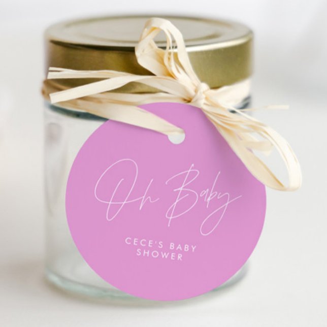 Étiquettes Cadeau Baby shower script girly moderne cerise rose (Créateur téléchargé)