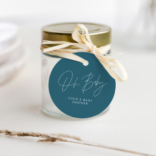 Étiquettes Cadeau Baby shower script moderne girly turquoise bleu