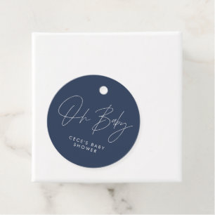 Étiquettes Cadeau Baby shower script moderne marine bleu élégant chi