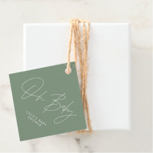 Étiquettes Cadeau Baby shower script moderne sage vert merci