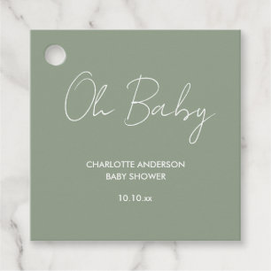 Étiquettes Cadeau Baby shower script moderne sauge vert élégant