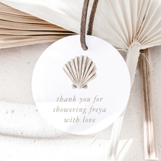 Étiquettes Cadeau Baby shower Shell de Merci Boho Beach (Zazzle Thank you Boho Beach Shell Baby Shower Favor Tags)