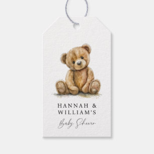 Étiquettes-cadeau Baby shower simple Aquarelle Teddy Bear