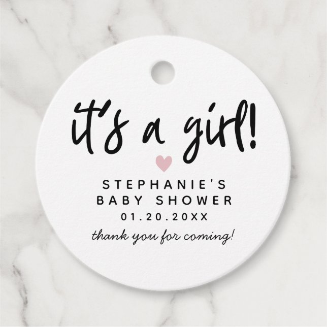 Étiquettes Cadeau Baby shower simple de coeur rose (Devant)