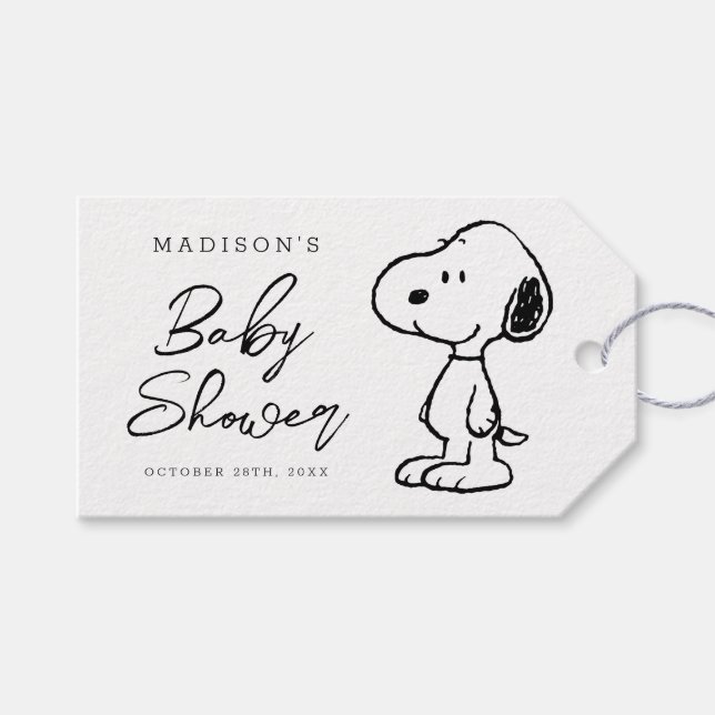 Étiquettes-cadeau Baby shower Snoopy et Balloons (Devant (Horizontal))