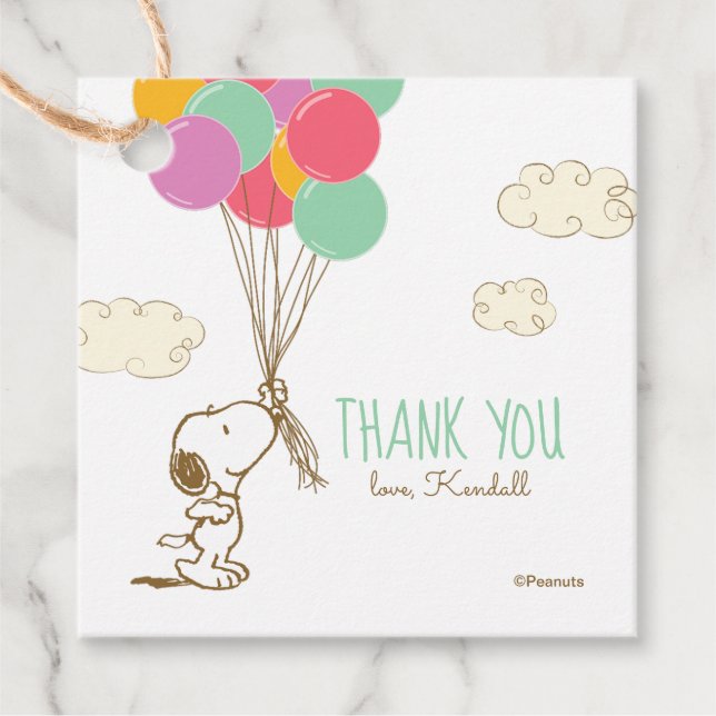 Étiquettes Cadeau Baby shower Snoopy et Balloons (Devant)