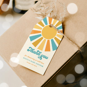 Étiquettes-cadeau Baby shower Soleil Venez Ici Le Son Jaune Rayons