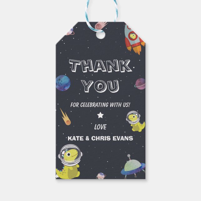 Étiquettes-cadeau Baby shower spatial Dinosaur Star Planet Galaxy (Devant)