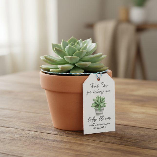 Étiquettes-cadeau Baby shower succulent "Merci pour la floraison des (Créateur téléchargé)