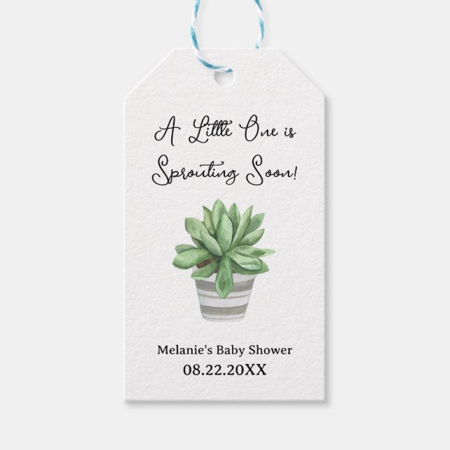 Étiquettes-cadeau Baby shower Succulent "Un petit est en train de ge (Devant)