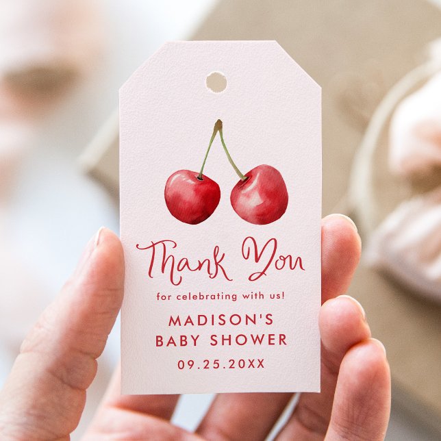 Étiquettes-cadeau Baby Shower sur le thème de la Cerise à l'Aquarell (Créateur téléchargé)