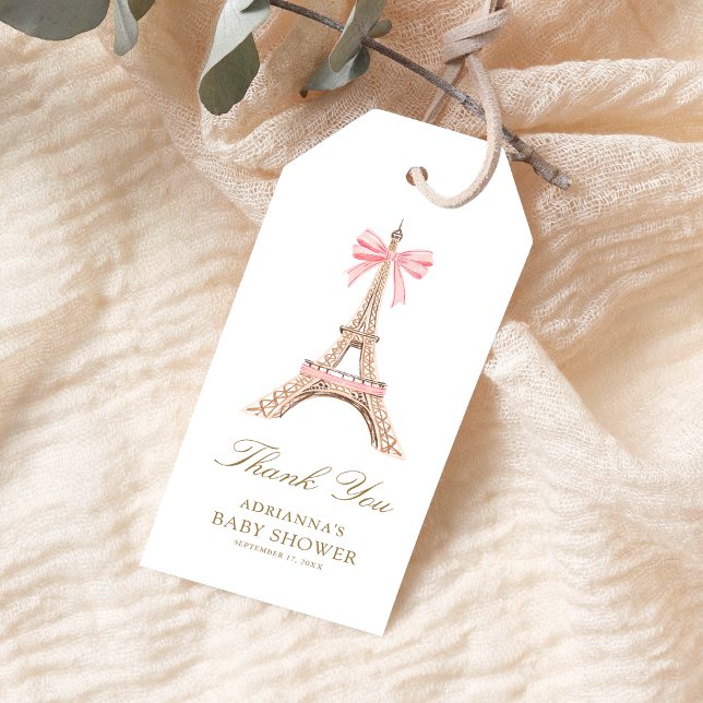 Étiquettes-cadeau Baby shower tour Eiffel rose Merci (Créateur téléchargé)