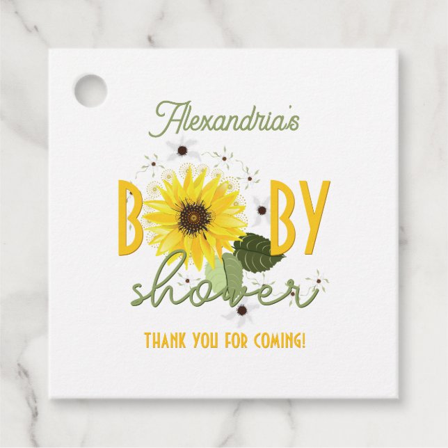 Étiquettes Cadeau Baby shower tournesol (Devant)
