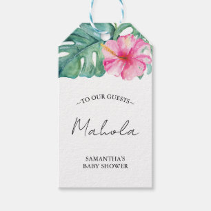 Étiquettes-cadeau Baby Shower Tropical Fleur d'Hibiscus Rose