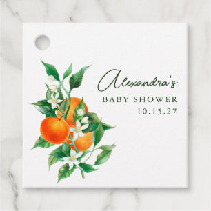 Étiquettes Cadeau Baby shower végétal minimaliste aux fruits orange