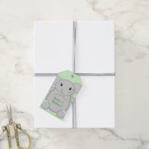 Étiquettes-cadeau Baby shower vert éléphant