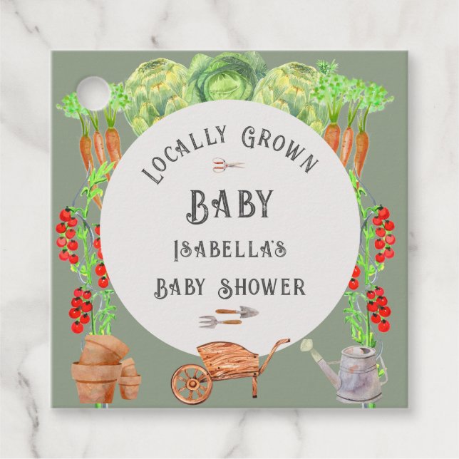 Étiquettes Cadeau Baby shower vert pour bébé cultivé localement (Devant)