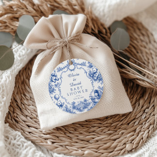 Étiquettes Cadeau Baby-Shower Vintage Ours en Toile Bleue