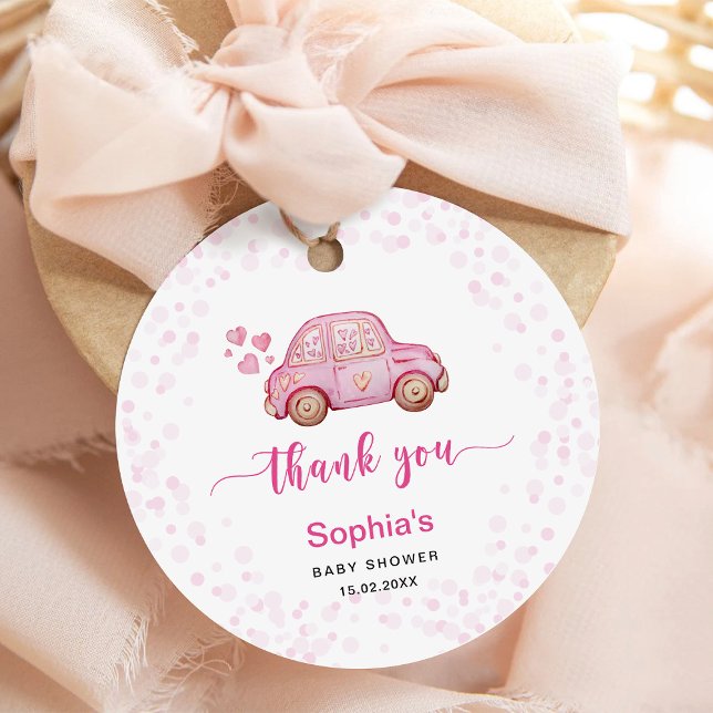 Étiquettes Cadeau Baby shower Voiture Valentine Rose (Créateur téléchargé)