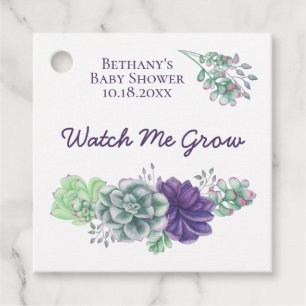 Étiquettes Cadeau Baby shower Watch Me Cultiver Violet Succulent Pla