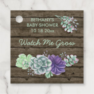 Étiquettes Cadeau Baby shower Watch Me Grow Rustic Succulent Plante