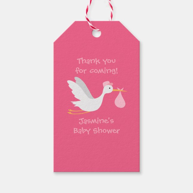 Étiquettes-cadeau Baby shower Whimsical Girl Stork (Devant)