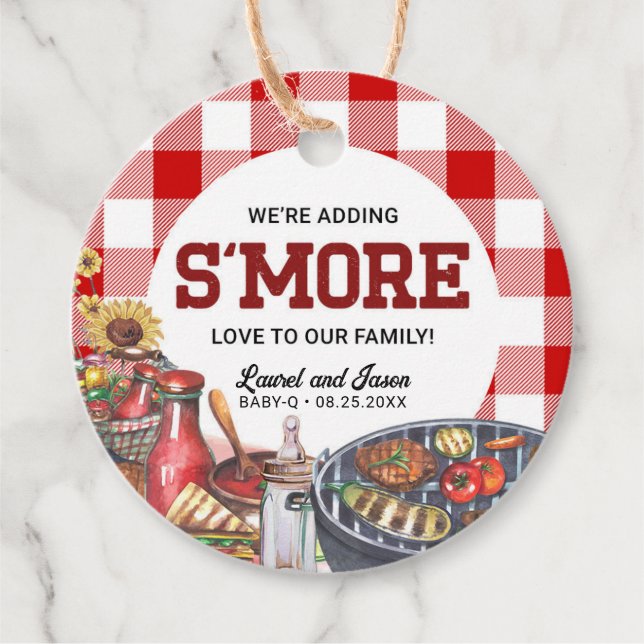 Étiquettes Cadeau BabyQ BBQ Baby shower rustique S'more (Devant)