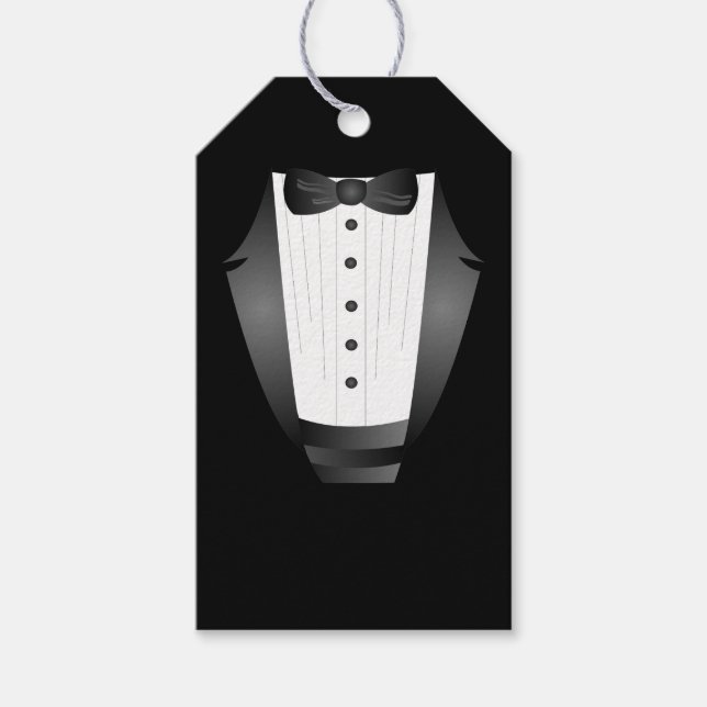 Étiquettes-cadeau Bachelor Party Groomsman Team Groom black tuxedo (Devant)