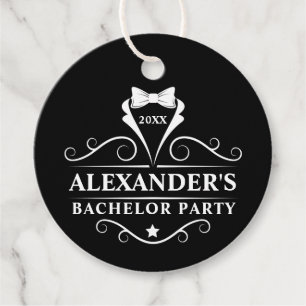 Étiquettes Cadeau Bachelor Party Tuxedo Cravate Black Round