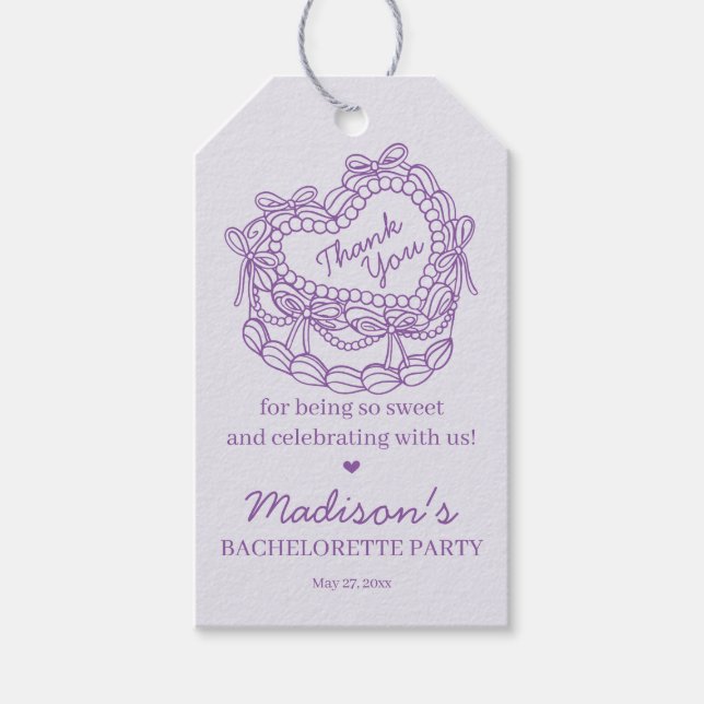Étiquettes-cadeau Bachelorette au gâteau Coquette Coeur Rétro Bow (Devant)
