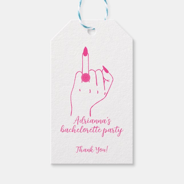 Étiquettes-cadeau Bachelorette rose Merci tendance Doigt Anneau (Devant)