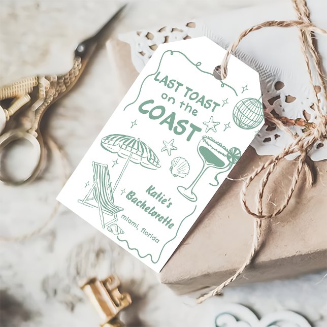 Étiquettes-cadeau Bachelorette verte Dernier Toast Coast Whimsical (Créateur téléchargé)