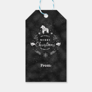 Étiquettes-cadeau Badge de Noël Noir & parties scintillant rayures m