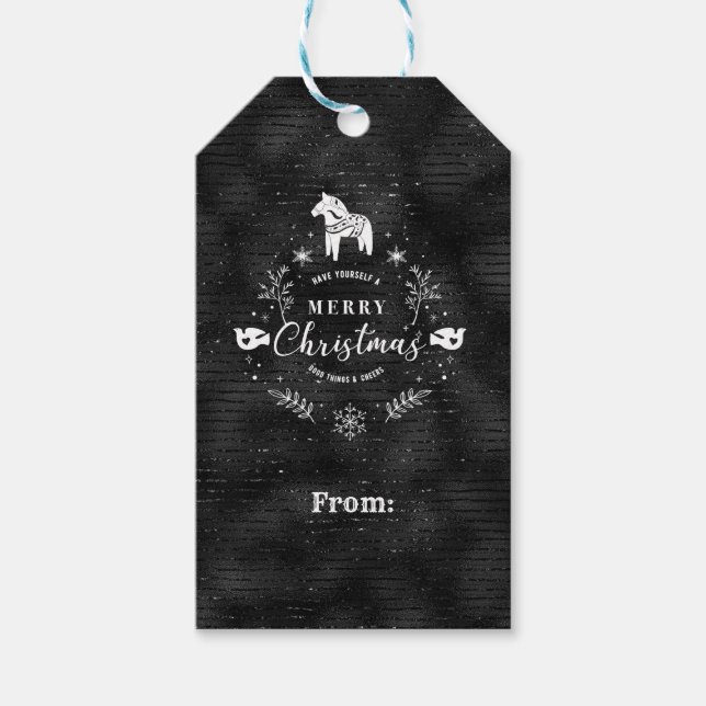 Étiquettes-cadeau Badge de Noël Noir & parties scintillant rayures m (Devant)