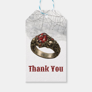 Étiquettes-cadeau Bague de crâne rubis rouge gothique Toile d'araign
