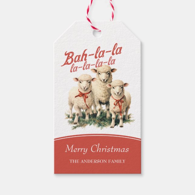 Étiquettes-cadeau Bah La La Cute Retro Noël Moutons (Devant)
