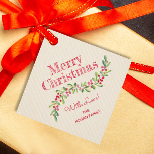 Étiquettes Cadeau Baies de houx sur diamant de vacances de Noël en i