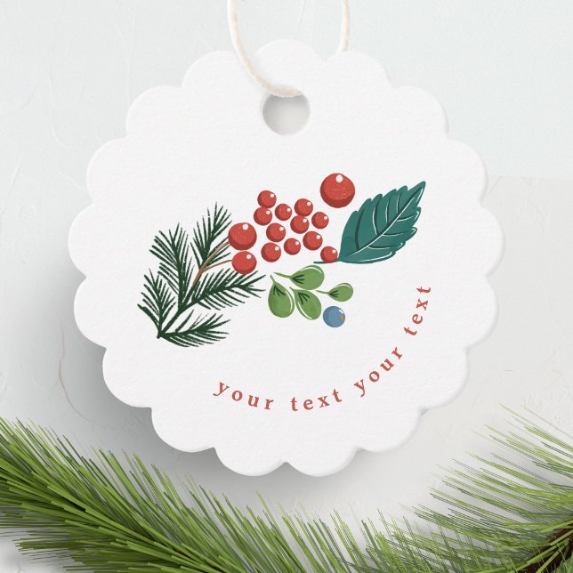 Étiquettes Cadeau baies festives traditionnel vert & rouge noël (Créateur téléchargé)